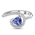 Tansanit und Zirkon Halo Ring 925 Silber platiniert (Größe 18.00) ca. 1,07 ct