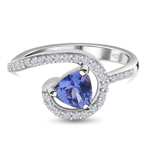 Tansanit und Zirkon Halo Ring 925 Silber Platin-Überzug image number 0