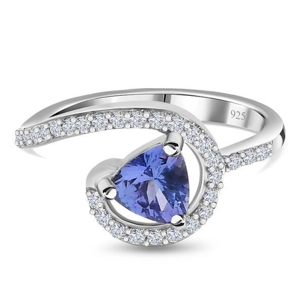 Tansanit und Zirkon Halo Ring 925 Silber Platin-&Uuml;berzug