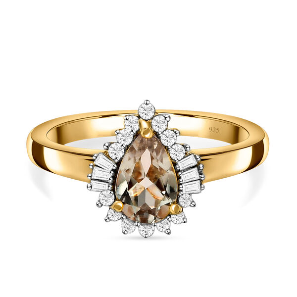 AAA Turkizit und wei&szlig;er Diamant-Ring, 925 Silber Gelbgold Vermeil  ca. 1,08 ct