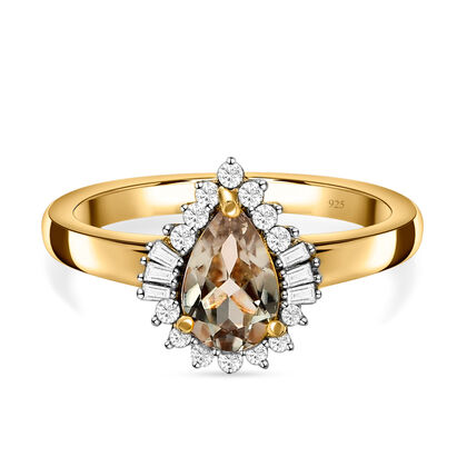 AAA Turkizit und weißer Diamant-Ring, 925 Silber Gelbgold Vermeil (Größe 18.00) ca. 1,08 ct