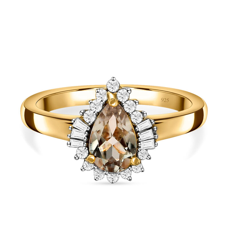 AAA Turkizit und weißer Diamant-Ring, 925 Silber Gelbgold Vermeil  ca. 1,08 ct image number 0