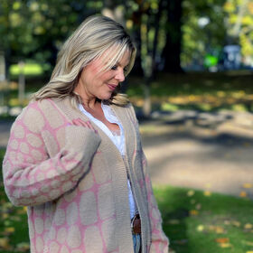 Cardigan Damen, Beige und rosa