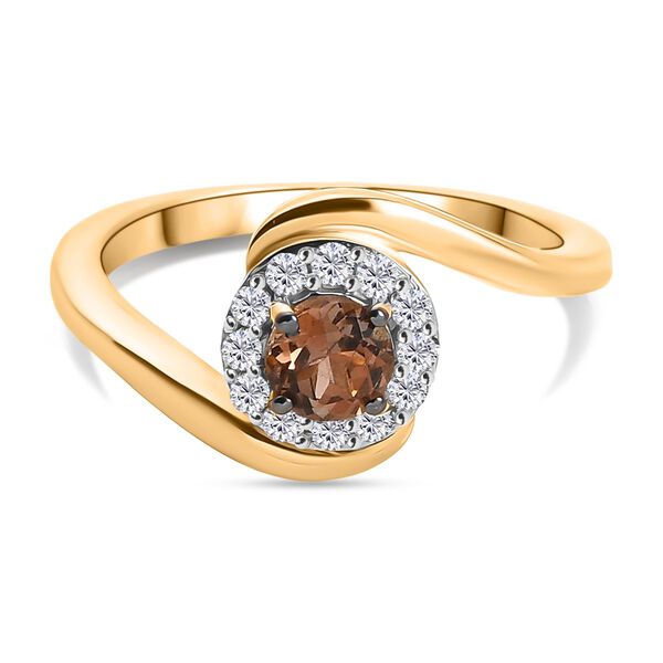 D'Joy AA Andalusit, Weißer Zirkon Ring 925 Silber 750 Gelb Vergoldet (Größe 17.00) ca. 0,68 ct image number 0