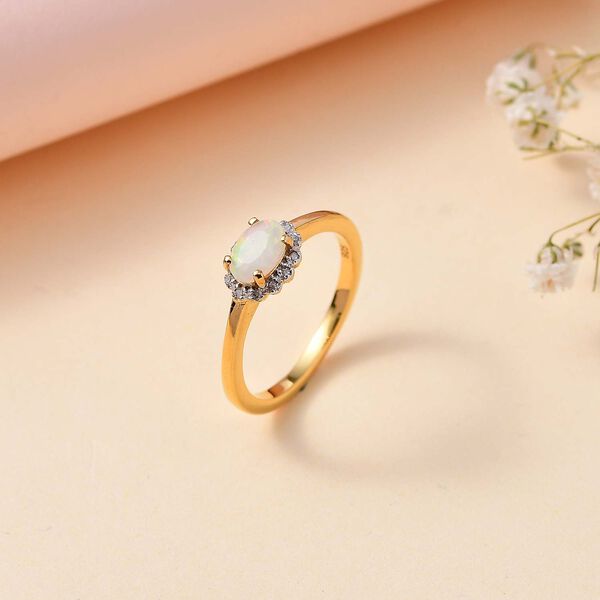 Nat&uuml;rlicher, &auml;thiopischer Opal und Diamant Ring - 0,32 ct. image number 2