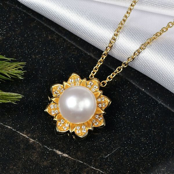 S&uuml;&szlig;wasserperle und Zirkon Anh&auml;nger mit 50cm Kette image number 2