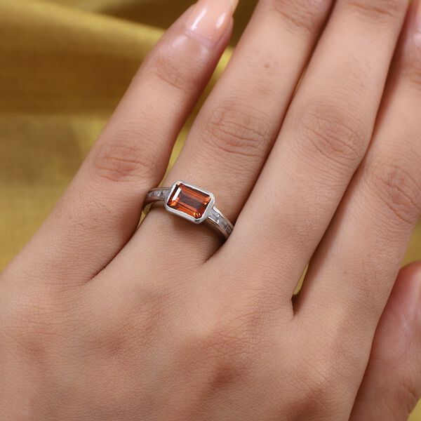 Hessonit Granat und Zirkon Solit&auml;r Ring 925 Silber Platin-&Uuml;berzug image number 3