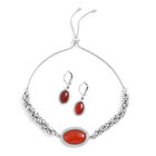 2er - Set gefärbte rote Achat-Ohrringe und Armband, 12 cm, Edelstahl ca. 13,00 ct image number 0