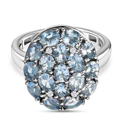 Santamaria Aquamarin, wei&szlig;er Zirkon Ring, 925 Silber platiniert (Gr&ouml;&szlig;e 21.00) ca. 2.69 ct