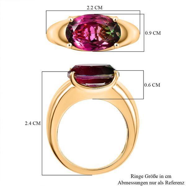 D&rsquo;joy Wassermelonen Quarz Triplette Ring 925 Silber 750 Gelb Vergoldet (Gr&ouml;&szlig;e 18.00) ca. 3,63 ct image number 7