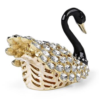 Dekorative Schmuckdose mit Schwanmotiv, 3,3x5,9x6,7cm, Schwarz-wei&szlig;