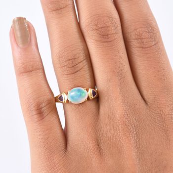 D'Joy AA Nat&uuml;rlicher, &auml;thiopischer Welo Opal, Afrikanischer Amethyst Ring 925 Silber 750 Gelb Vergoldet (Gr&ouml;&szlig;e 17.00) ca. 1.31 ct