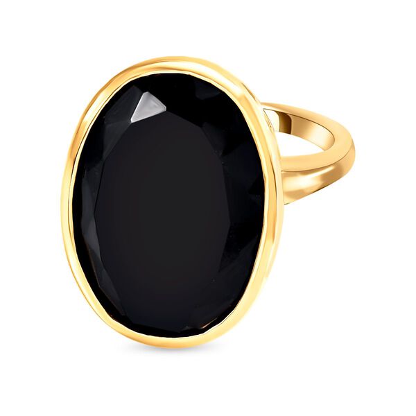 Schwarzer Turmalin Ring, 925 Silber vergoldet (Gr&ouml;&szlig;e 19.00) ca. 20.60 ct