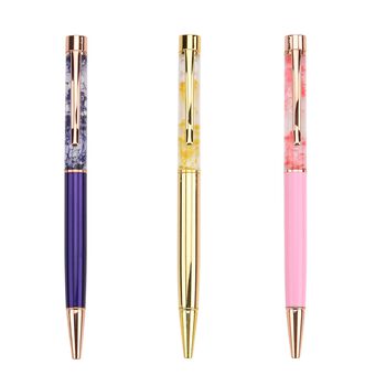 LIVMORE 3er-Set Kugelschreiber mit 3 blauen Tinten und Geschenkbox, Dunkelblau, babyrosa und gold, 14x1cm