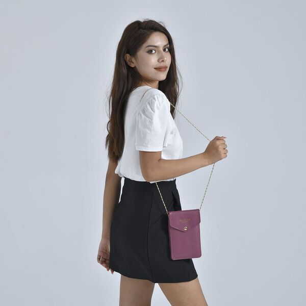 Sencillez - Crossbody Handytasche aus 100% echtem Leder mit Sichtfenster, 12x1x18cm, Lila image number 3