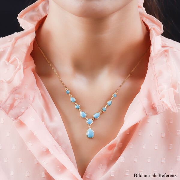 Amerikanisches, nat&uuml;rliches Sleeping Beauty T&uuml;rkis Collier, ca. 45 cm, 925 Silber vergoldet ca. 5.36 ct image number 2