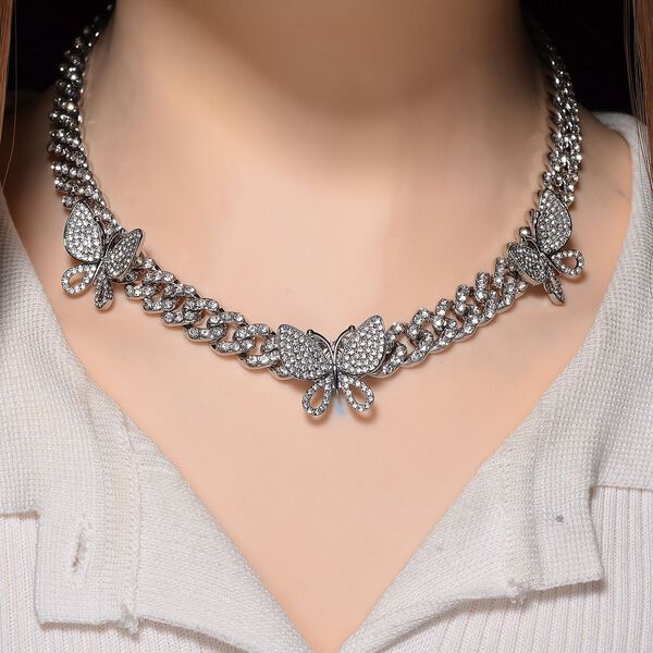 DESIGNER INSPIRIERT Schmetterling Weißer Kristall Halskette ca. 45 cm, Silberfarben image number 2