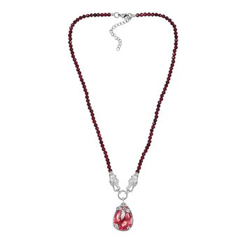 AA Norwegischer Thulit, Nat&uuml;rlicher Rhodolith Granat Halskette, ca. 45 cm Silberfarben, ca. 80.57 ct