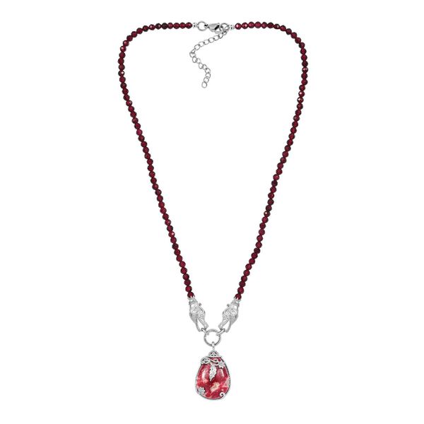 AA Norwegischer Thulit, Rhodolith Granat Halskette, ca. 45 cm Silberfarben, ca. 80.56 ct image number 4