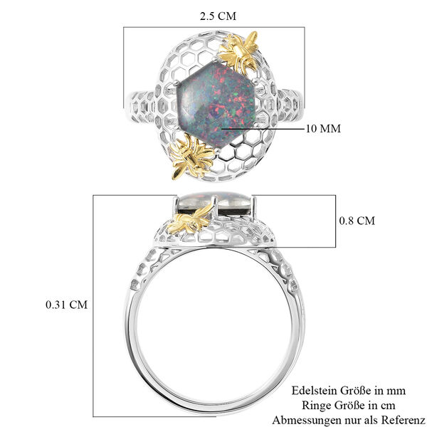 Boulder Opal Triplett Bienenstock Ring 925 Silber Bicolor  ca. 2,25 ct image number 6
