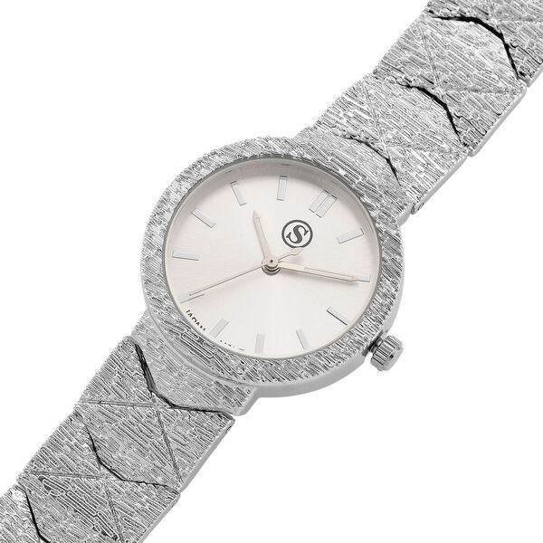 STRADA - Japanisches Uhrwerk, Wei&szlig;es Zifferblatt mit silberplattiertem Alloy Armband, 20 cm image number 7