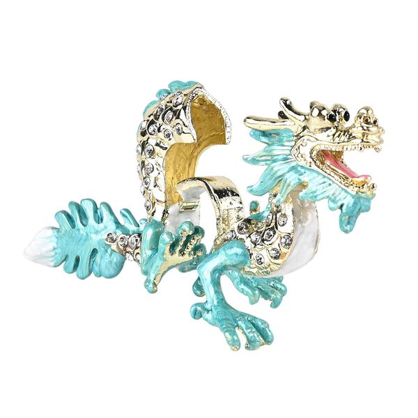 Deko-Schmuckdose aus Metall und Kristall, mit magnetischem Verschluss, Gr&uuml;n, 12x7 cm, Drache image number 4