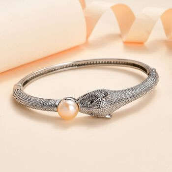 Pfirsich Perle und schwarzer Spinell-Armreif