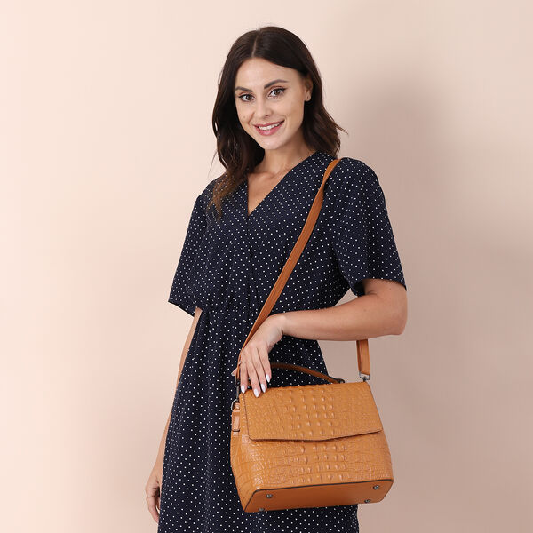 Schultertasche aus 100% echtem Leder mit Kroko-Pr&auml;gung und abnehmbarem Riemen image number 7