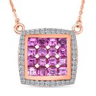 AA Lab Grown Rosa Saphir, Weißer Zirkon Halskette ca. 50 cm 925 Silber 750 Roségold Vermeil ca. 2.59 ct