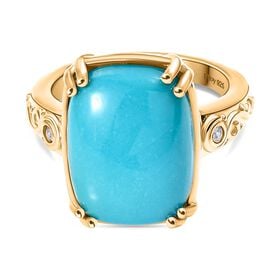 D'Joy AA Sleeping Beauty Türkis, Weißer Diamant Ring 925 Silber 750 Gelbgold Vermeil (Größe 17.00)  ca. 7.06 ct