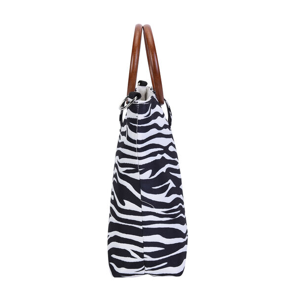 Handtasche mit Holzgriff, Zebramuster, Größe 32x12x29cm, Schwarz und Weiß image number 2