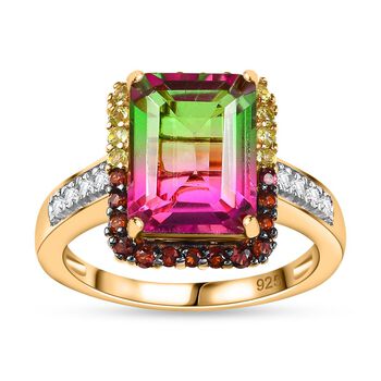 Wassermelonen Quarz Triplett und Multi-Edelstein-Ring - 8,91 ct.