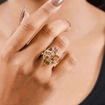 GP Italienische Garten Kollektion - AA Mehrfarbiger-Turmalin Ring, 925 Silber 750 Gelbgold Vermeil (Gr&ouml;&szlig;e 19.00) ca. 2.70 ct