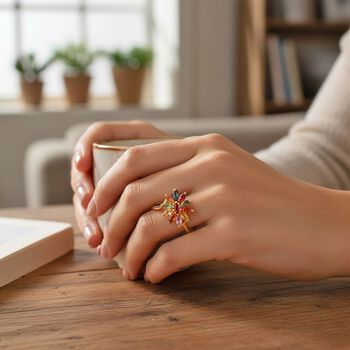 D'Joy Mehrfarbiger Saphir, Blauer Saphir Ring, 925 Silber vergoldet (Gr&ouml;&szlig;e 18.00) ca. 1.13 ct