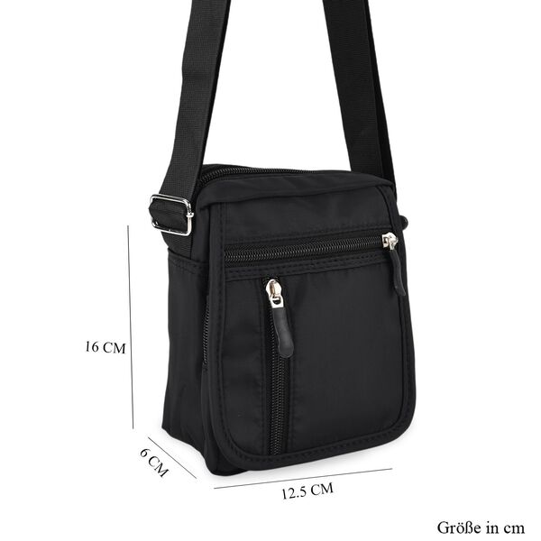 Umh&auml;ngetasche mit mehreren Rei&szlig;verschlussf&auml;chern und RFID-Schutz, 12,5x6x16cm, Schwarz image number 8