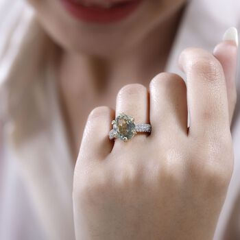 AA Prasiolith, Wei&szlig;er Zirkon Ring, 925 Silber vergoldet (Gr&ouml;&szlig;e 18.00) ca. 5.06 ct