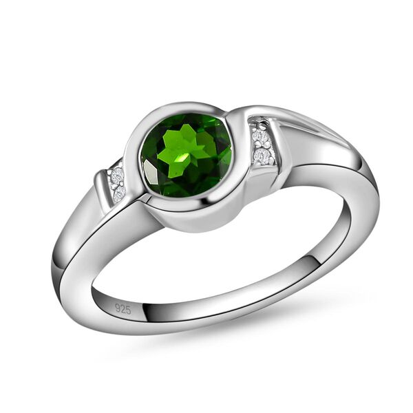 Nat&uuml;rlicher Chromdiopsid und wei&szlig;er Zirkon-Ring, 925 Silber platiniert  ca. 0,89 ct image number 5