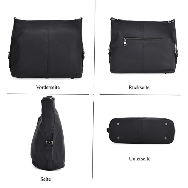 Echtleder-Crossbody-Tasche aus gepr&auml;gtem Leder, verstellbarer Schulterriemen (ca. 120 cm), 32x12x25 cm, Schwarz image number 3