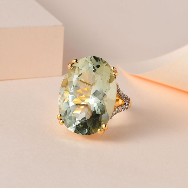 AA Prasiolith, Weißer Zirkon Ring, 925 Silber Gelbgold Vermeil (Größe 19.00) ca. 29.64 ct image number 2
