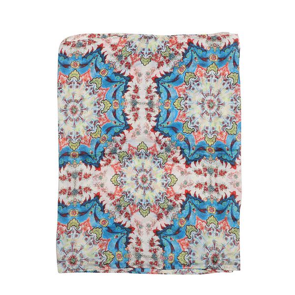 100% nat&uuml;rlicher Satin Seiden Schal, Mandala Muster, Blau image number 5