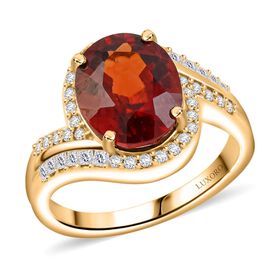 LUXORO zertifiziert und geprüft AAA Honig Granat und Diamant Ring in 417 Gold - 5,25 ct.