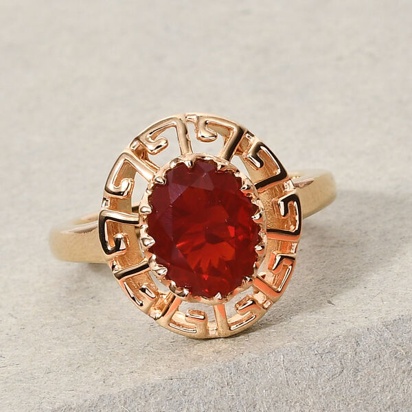 Mexikanischer Kirschfeuer-Opal Ring 925 Silber Gelbgold Vermeil  ca. 1,31 ct image number 2