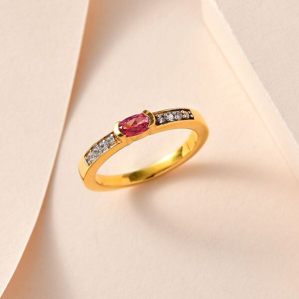 Ouro Fino Rubellit, Wei&szlig;er Zirkon Ring, 925 Silber Gelbgold Vermeil, (Gr&ouml;&szlig;e 16.00) ca. 0.34 ct image number 1