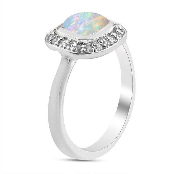 Nat&uuml;rlicher &Auml;thiopischer Opal und Zirkon Halo Ring 925 Silber Platin-&Uuml;berzug image number 5