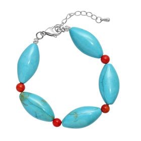 Gefärbtes blaues Magnesit und Koralle Armband, 19cm - 145 ct.