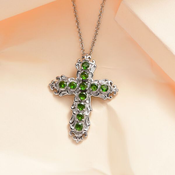 Natürlicher Chromdiopsid-Anhänger mit Kette, 50 cm - 1,25 ct. image number 3