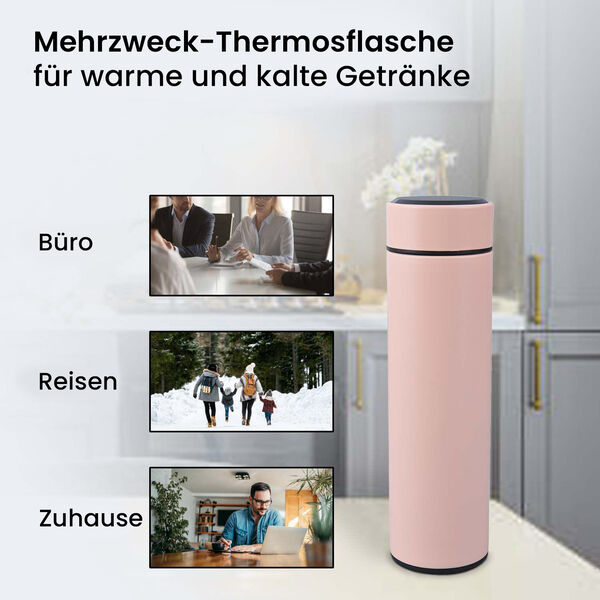 Thermobecher mit digitaler Temperaturanzeige aus Edelstahl, 500ml Rosa image number 4