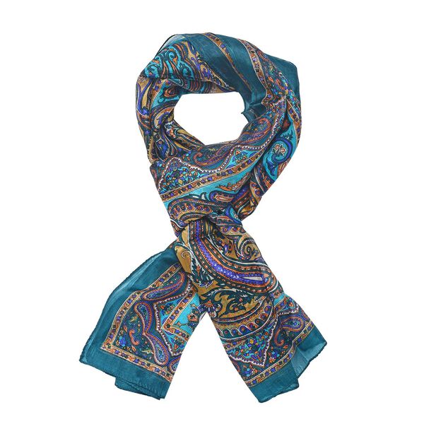 Bedruckter Seidenschal, 48x160cm, Blaugr&uuml;n image number 4