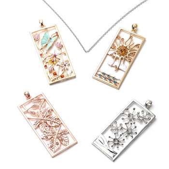 4er-Set mehrfarbige Kristall-Anh&auml;nger mit Kette, ca. 50 cm, ros&eacute;, gold, silberfarben