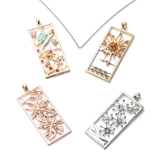 4er-Set mehrfarbige Kristall-Anh&auml;nger mit Kette, ca. 50 cm, ros&eacute;, gold, silberfarben